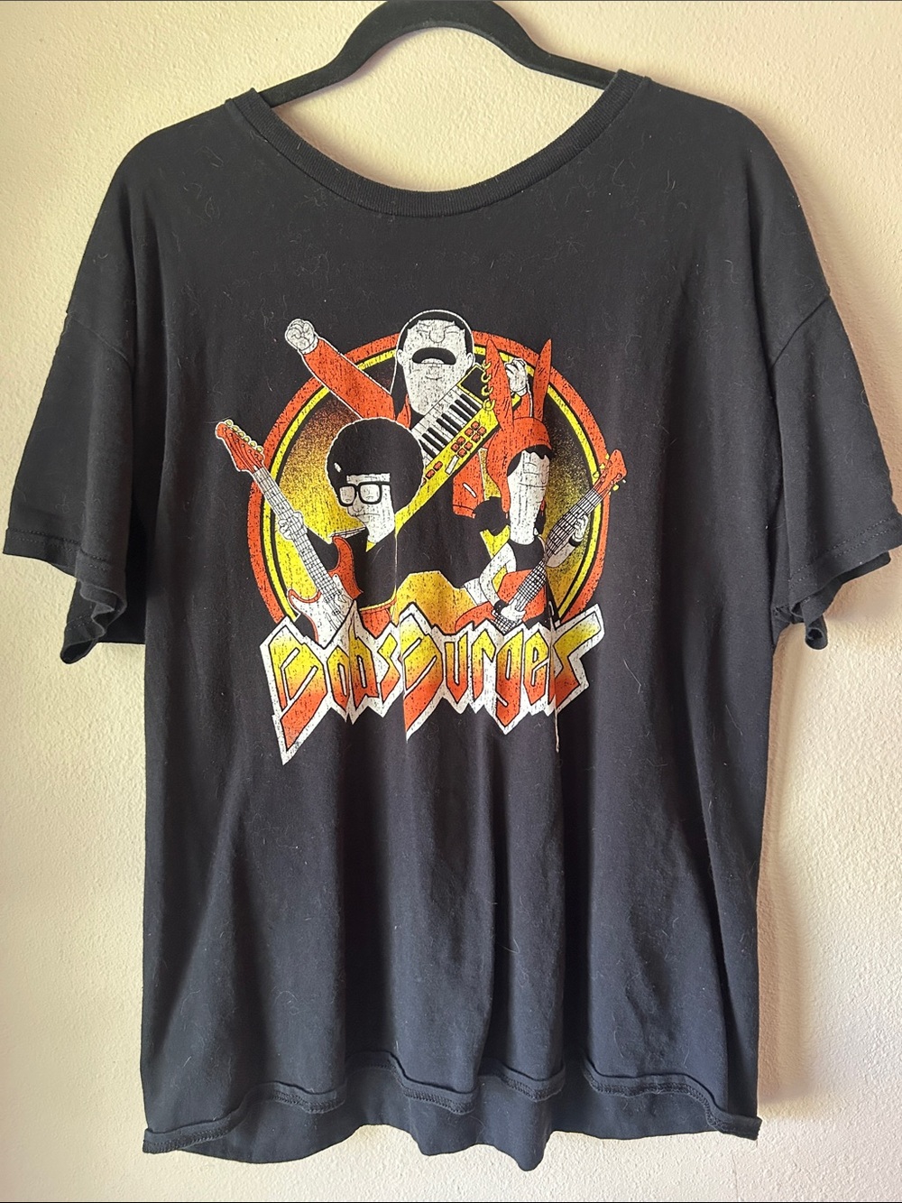 Black Graphic Band Tee with Retro Rock Illustration